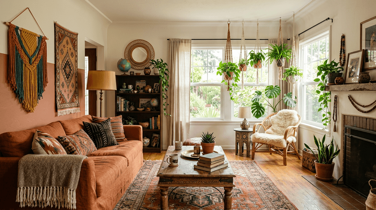 Home staging virtuel style bohème — Salon