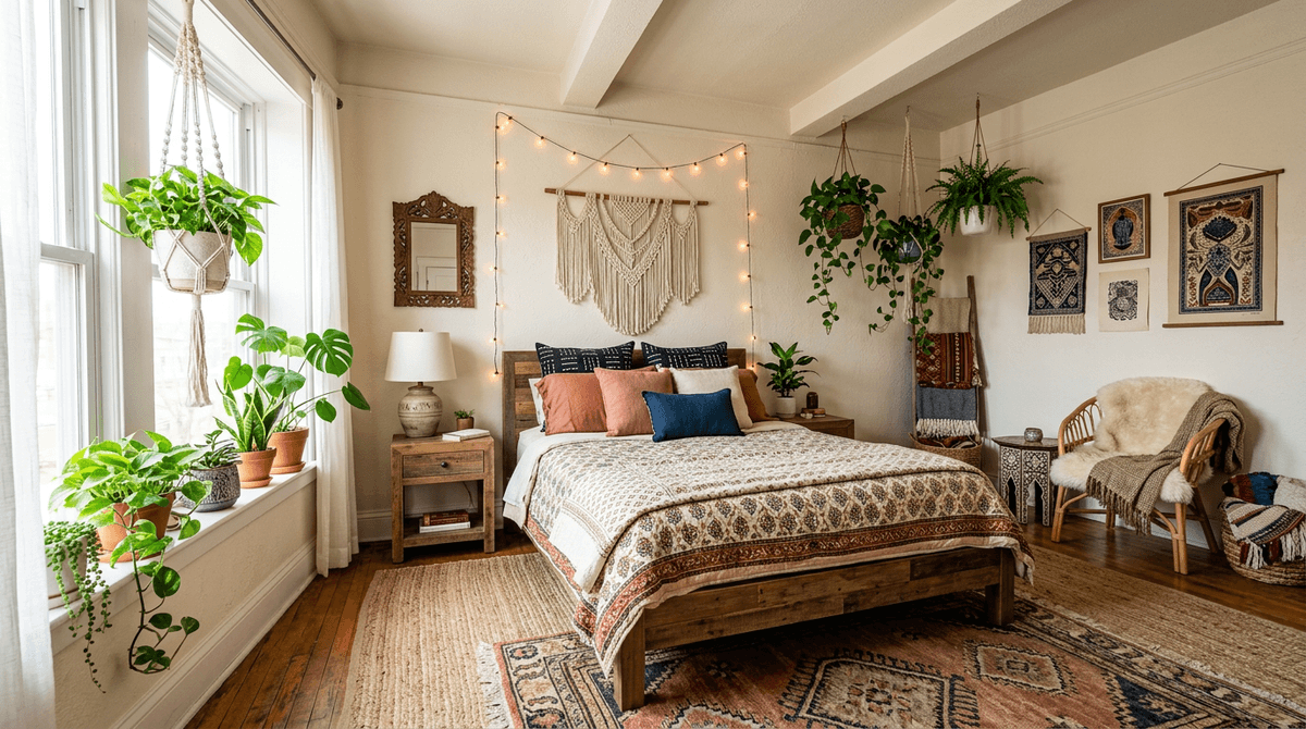 Home staging virtuel style bohème — Chambre