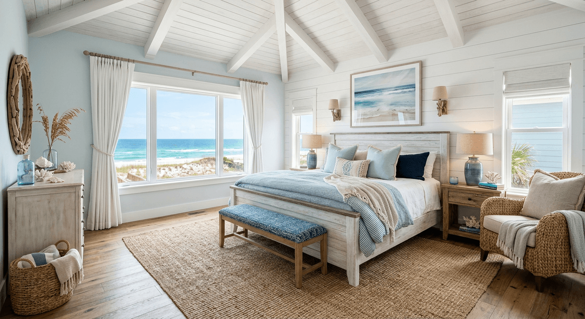 Home staging virtual estilo costero — Dormitorio