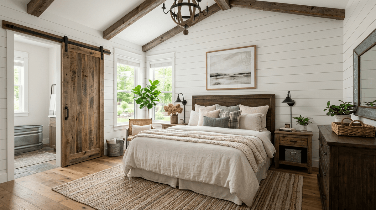 Home staging virtuale stile farmhouse — Camera da letto