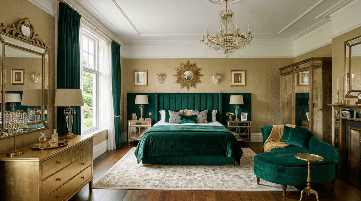 Home staging virtuale stile Hollywood Regency — Camera da letto