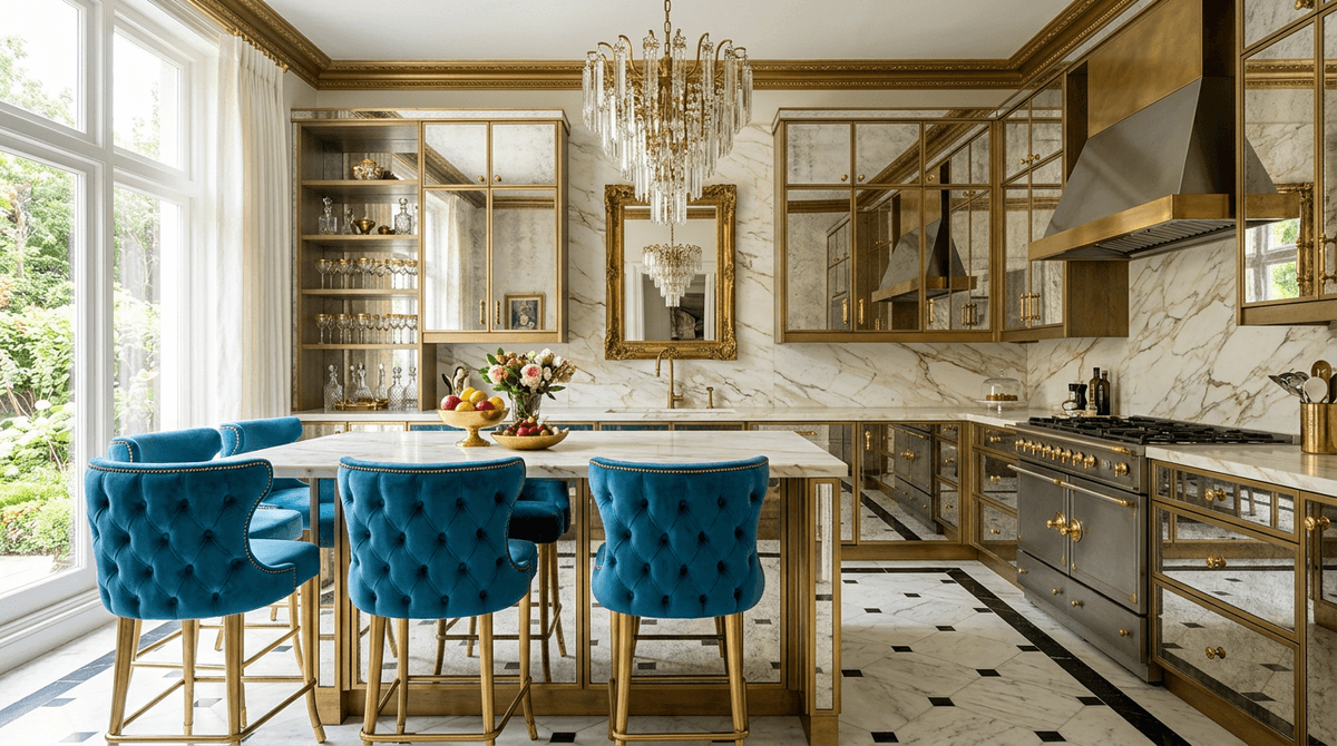 Home staging virtuale stile Hollywood Regency — Cucina