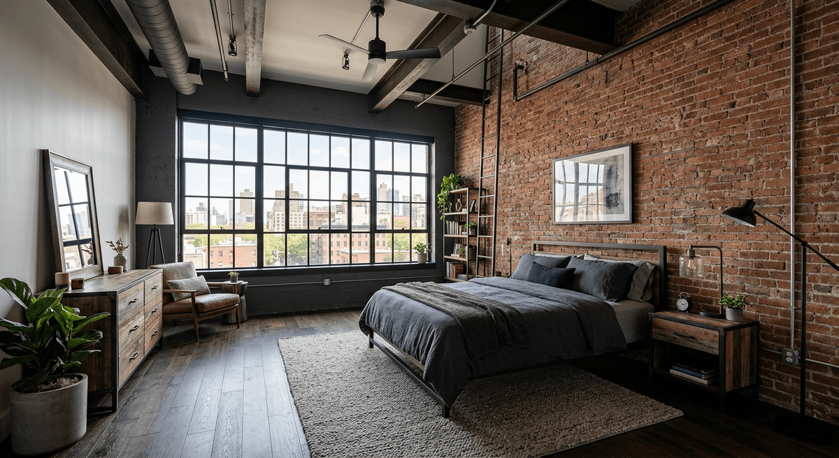 Virtuele home staging in industriele stijl — Slaapkamer