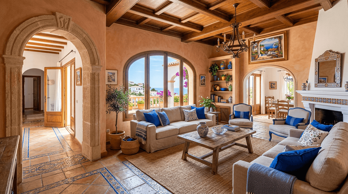 Home staging virtuale stile mediterraneo — Soggiorno