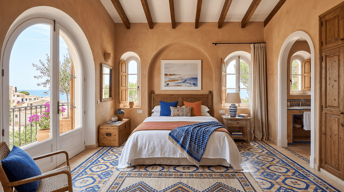 Home staging virtuale stile mediterraneo — Camera da letto