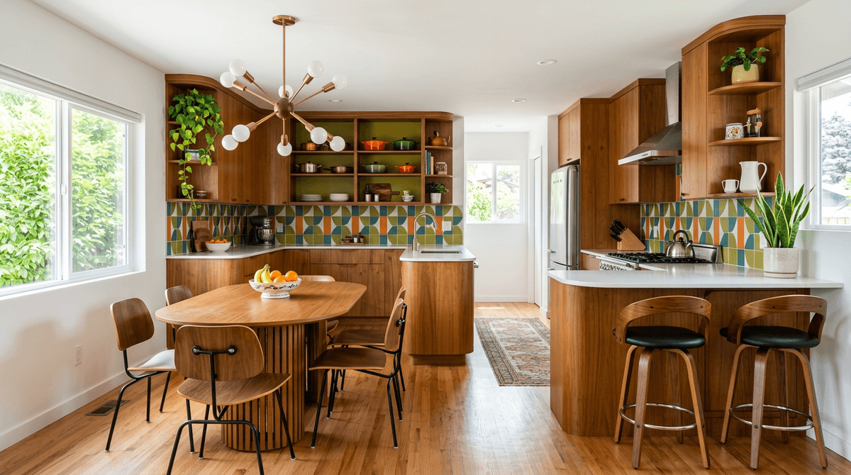Virtuelles Home Staging im Mid-Century-Modern-Stil — Küche