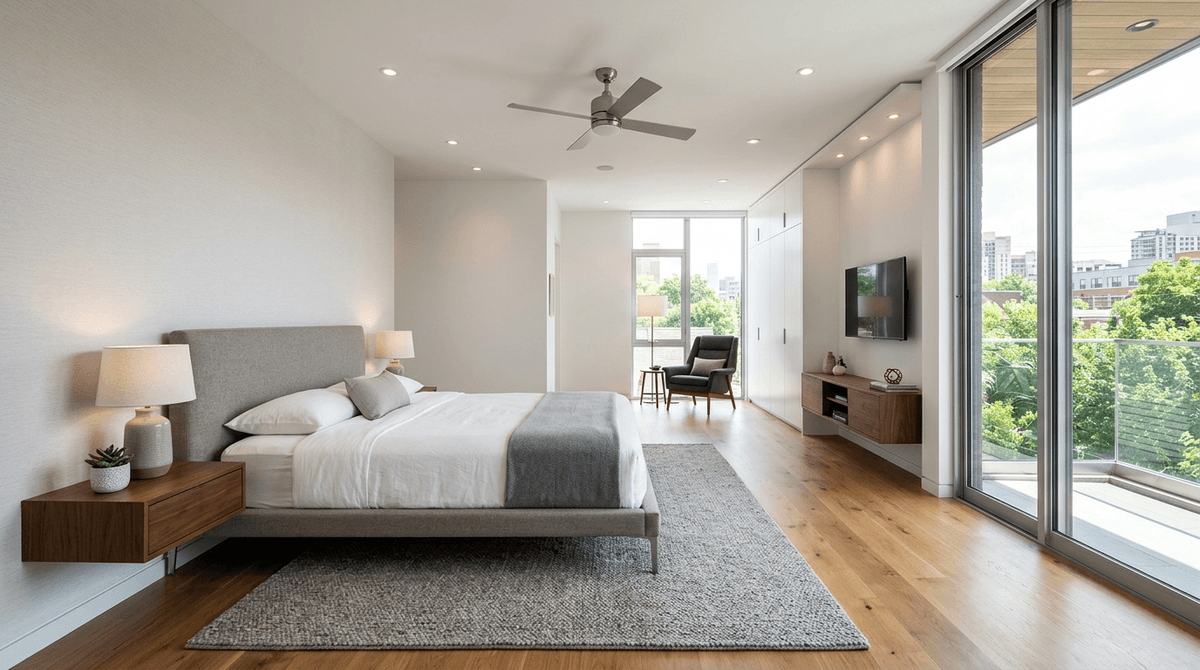 Home staging virtual estilo moderno — Dormitorio