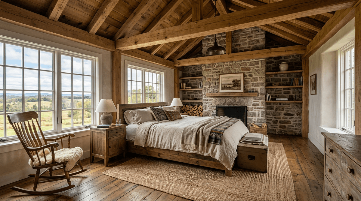 Home staging virtuale stile rustico — Camera da letto