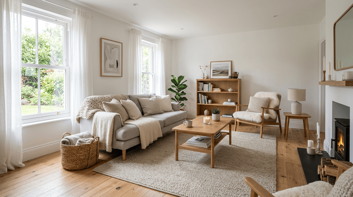 Home staging virtuale stile scandinavo — Soggiorno