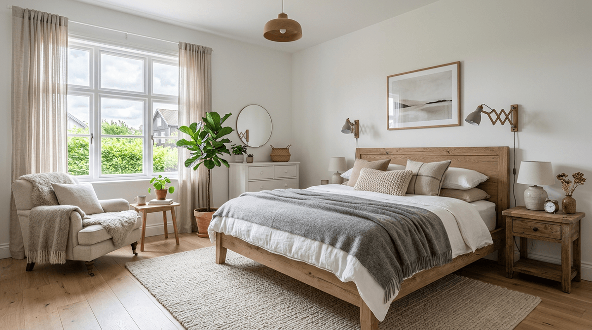 Home staging virtuale stile scandinavo — Camera da letto