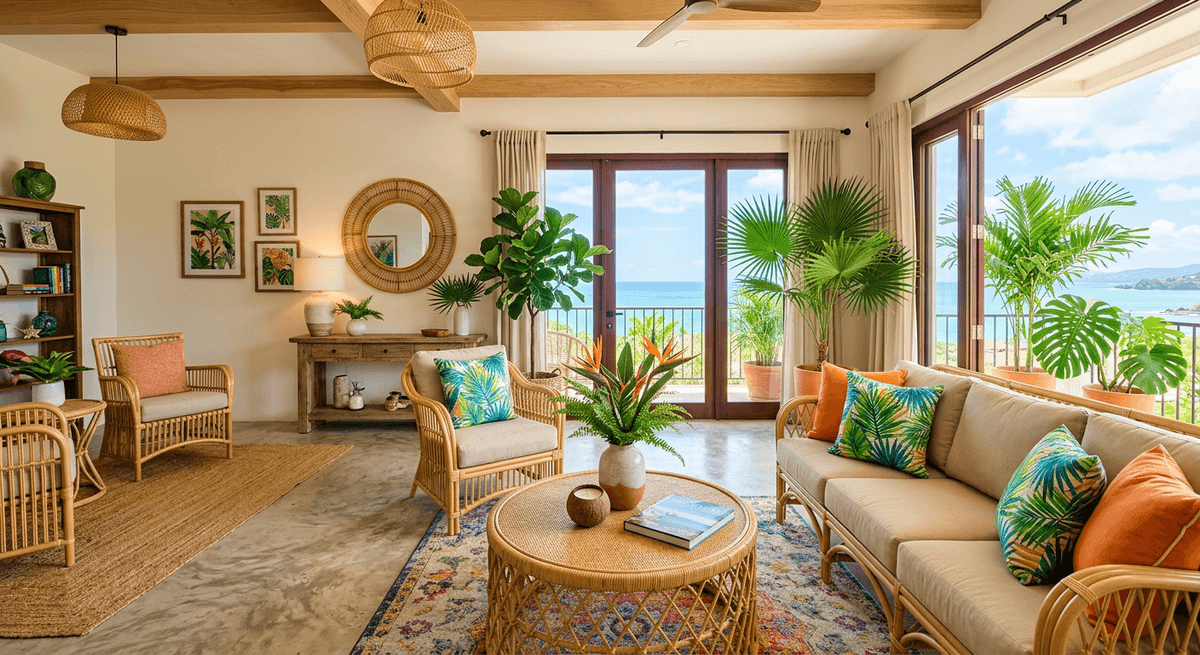 Home staging virtuale stile tropicale — Soggiorno