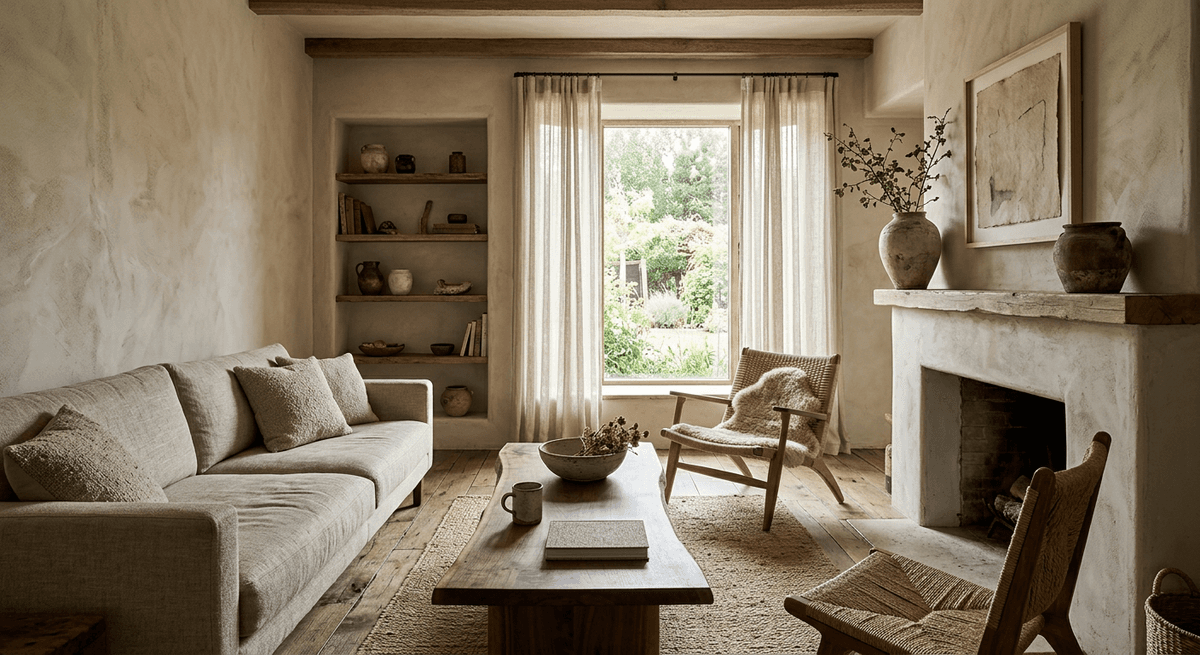 Virtuelles Home Staging im Wabi-Sabi-Stil — Wohnzimmer