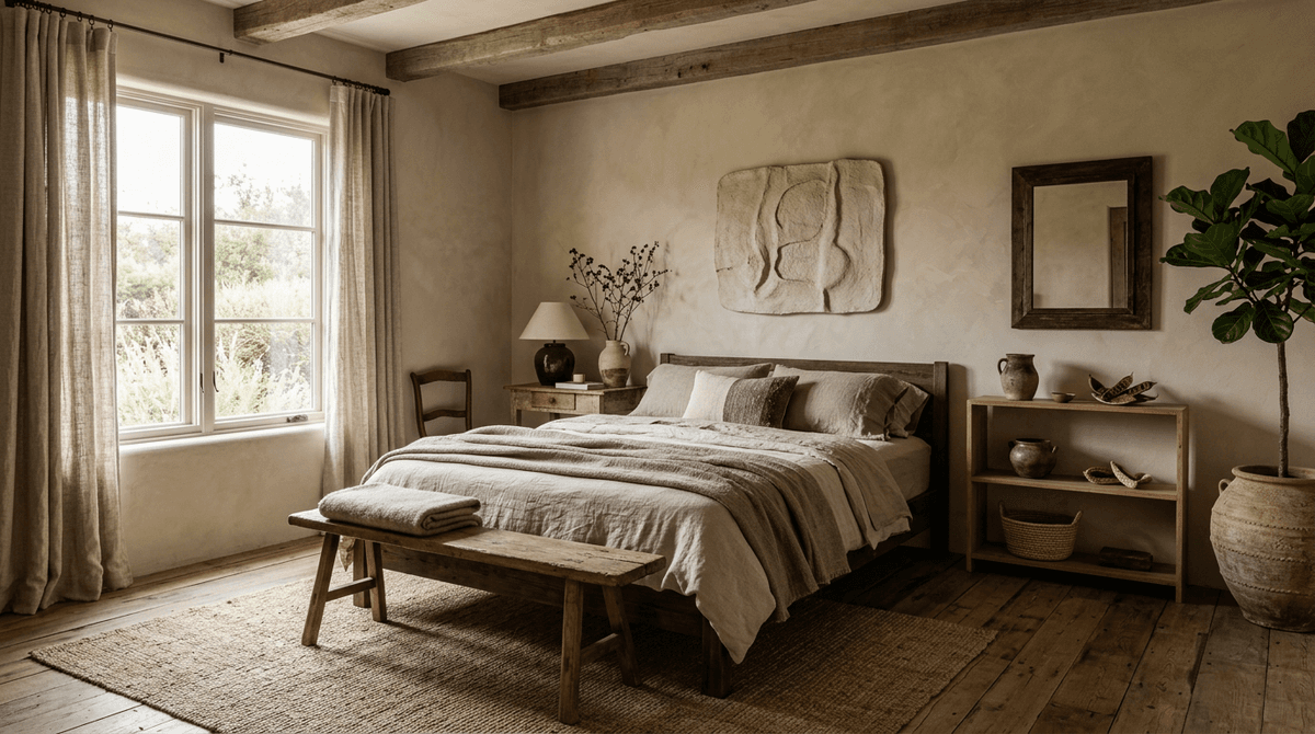 Virtuelles Home Staging im Wabi-Sabi-Stil — Schlafzimmer