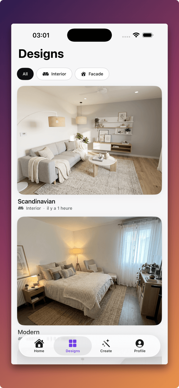 Home staging style gallery inside the Lift My Place iOS app