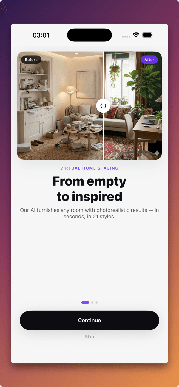 Amazon shopping links overlaid on furniture inside the app
